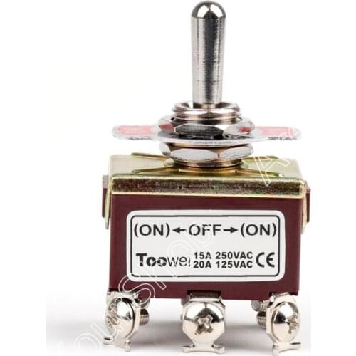 Areyourshop Toggle Switch 3 Terminal 6Pin (ON)-OFF-(ON) Toggle Switch Screw DP3T Industrial Grade 1P
