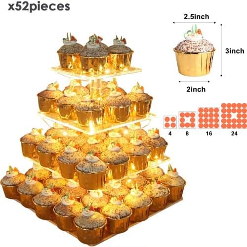 Cupcake Stand 4 Tier Acrylic Cake Dessert Display Stand With LED String Light For Party Wedding Luminous Cake Display Stand