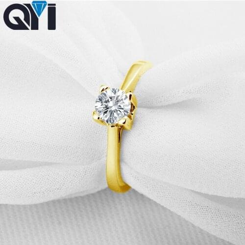 QYI 1.25 ct Women jewelry 14K Solid Yellow Gold Rings Round Cut Sona Simulated Diamond Wedding Engagement Ring Jewelry Gift