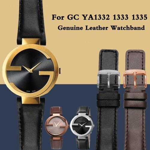 Genuine Leather Watchband for GC 22*14mm 20*12mm 16*10mm Notched Strap Withstainless Steel Pin Buckle Men and women watch belt