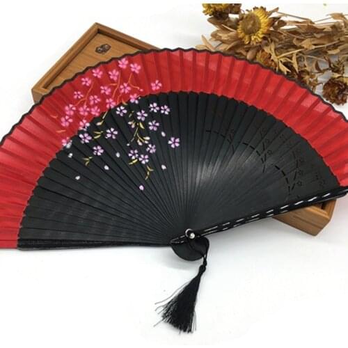 Handheld Fan Sakura Printing Folded Fans Spun Silk Bamboo Hand Held Props for Dancing Cosplay Home Office Wall Diy Decoration