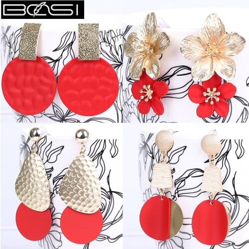 BOSI Women drop earrings fashion jewelry red earrings minimalist Metal long earrings cute simple earring girls wholesale gold