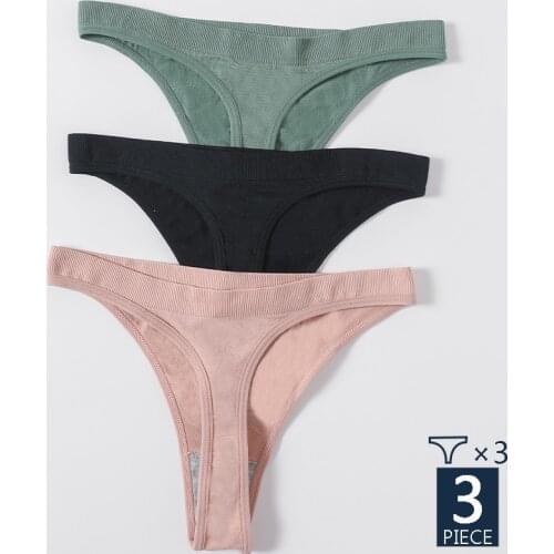 G-string Cotton Panties Sexy Thongs Panties for Women Briefs Female Underpants Underwear Pantys Lingerie 3PCS/Set 6 Solid Color