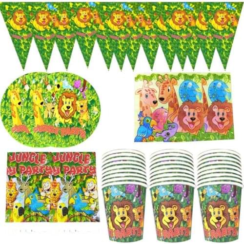 Forest Animals Theme Napkins Hanging Banner Cups Birthday Party Flags Plates Tablecloth Decorate Kids Favors Bunting 51pcs/lot