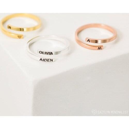 Unique Custom Name Ring Gold Filled Personalized Wrap Adjustable Custom Name Ring for New Mom Mother Daughter Baby Shower Gift