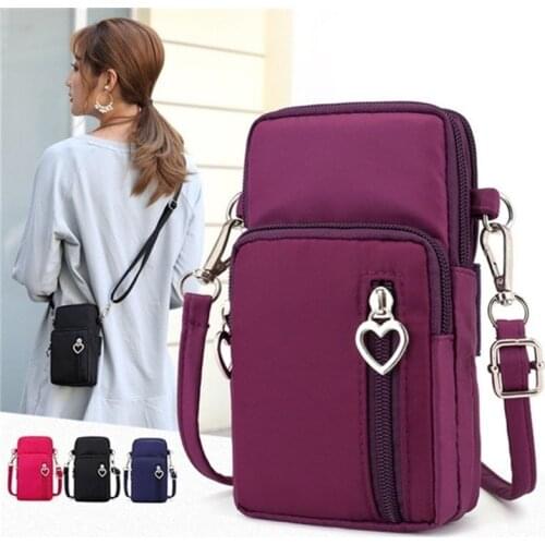 Universal Waterproof Fashion Three zipper Oblique Coin Purse mobile Phone Bag Key case Handbag Women Bag for Smartphone Wallet