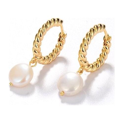 S925 sterling silver pendant earrings simple retro temperament inlaid natural freshwater bead earrings for women