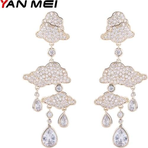 YANMEI 3 Piece CZ Cloud Dangle Earrings For Women Trend The Weather Tassel Earring Fashion Jewelry YME7772