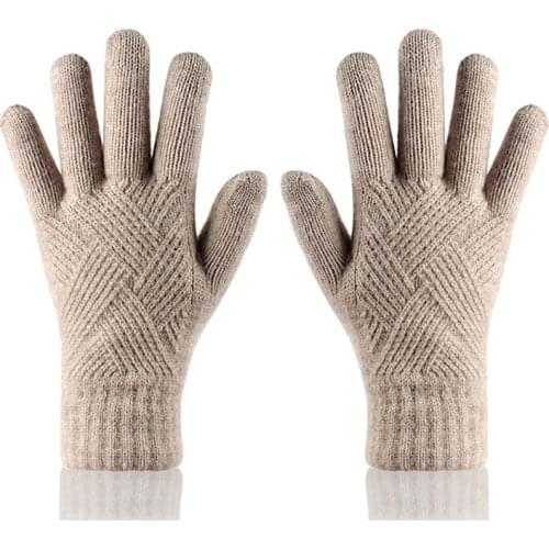 KENSHELLEY Winter knitted touch screen gloves lovers five-finger magic gloves plus velvet thickened warm riding gloves