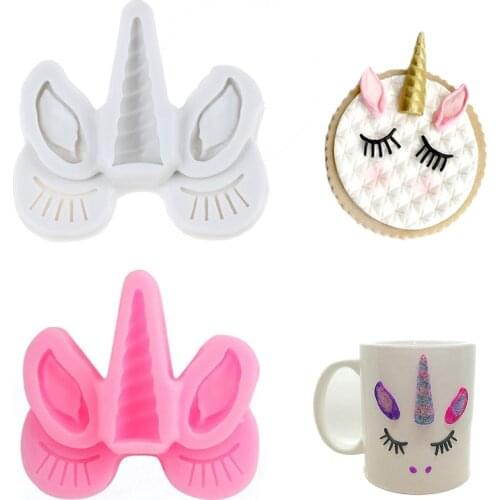2.44inch Unicorn Ears Horn Silicone Mold Cake Cupcake Toppers Fondant Chocolate Mold for Unicorn Theme Party Kids Birthday