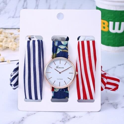 New Wrist Watches sets Lady Holiday dress Cotton Ribbon Watch Women Gold silver Clock Watch for Women, 3pcs ribbon reloj mujer