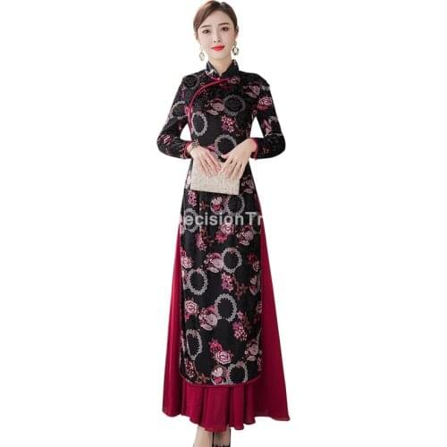 2021 women satin dress aodai vietnam clothing cheongsam aodai vietnam dress vietnamese traditional dress cheongsam dress