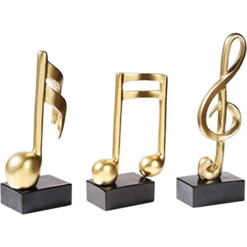 3Pcs Golden Musical Note Figurine Handicraft Piano Ornament Living Room Decor