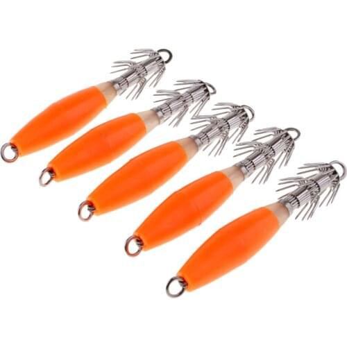 5pcs Fluorescent Squid Jig Hooks, Fishing Squid Cuttlefish Seeve-fish Jig Lure Octopus Baits