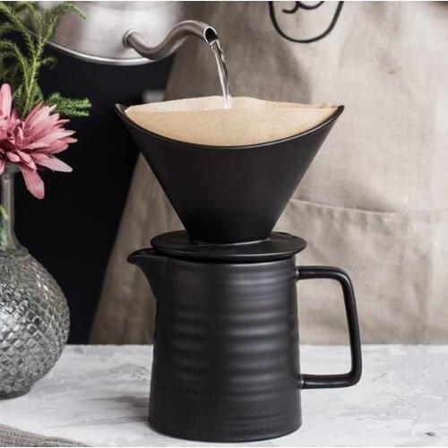 500ml V60 Ceramic Coffee Dripper 1-2 Cups Coffee Drip Filter Pot Permanent Pour Over Coffee Maker with Separate Stand for Filte