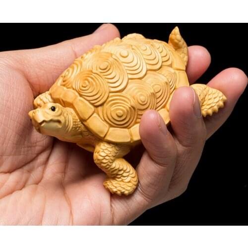 8CM Money Turtle Lucky Animal Wood Tortoise Animal Statue Home Decors Small Figurines Handmade Carved Car Decorations