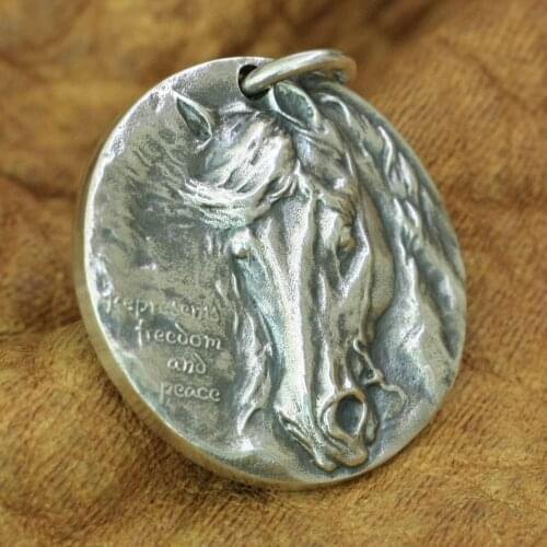 925 Sterling Silver Charms Round Horse Pendant Detail Pendant TA202