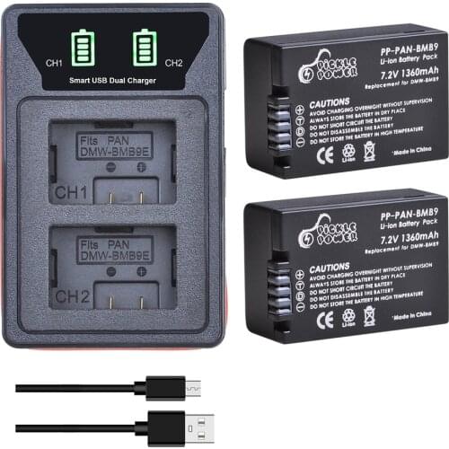 DMW-BMB9 DMW-BMB9E Battery + LED Dual USB Charger for Panasonic Lumix DMC FZ40K FZ45K FZ47K FZ48K FZ60 FZ70 FZ100