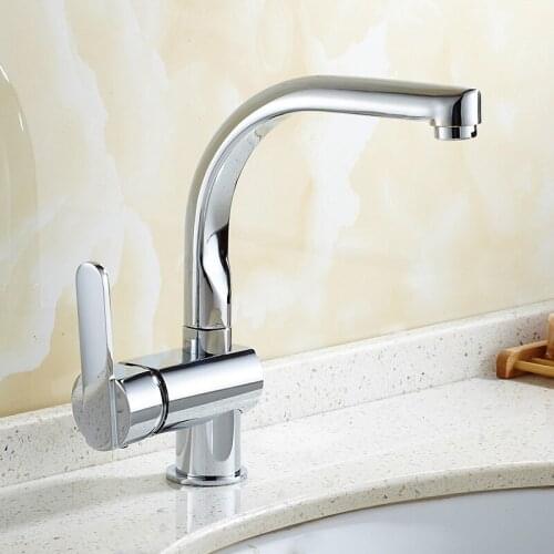 Free shipping deck mounted brass kitchen faucet with polished chrome kitchen sink mixer tap of hot cold luxury kitchen sink tap