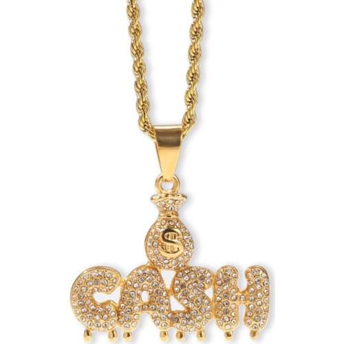 Hip Hop Mens Iced Out Gold Cash Money Bag Pendant Necklace Men Women Fashion Street Dance Jewelry Gift For Him with Rope Chain