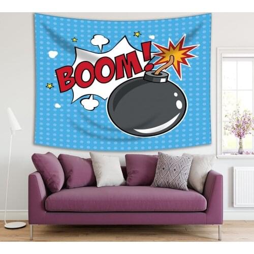 Tapestry Boom Explosion Comic Speech Bubbles Stars Nostalgic 80s-90s Pop Art Cartoon Illustration Printed