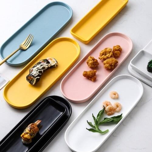 Nordic Ceramic Rectangle Plates Sushi Dessert Salmon Sashimi Grilled Chicken Wing Western Food Cake Japanese Ceramic Plates