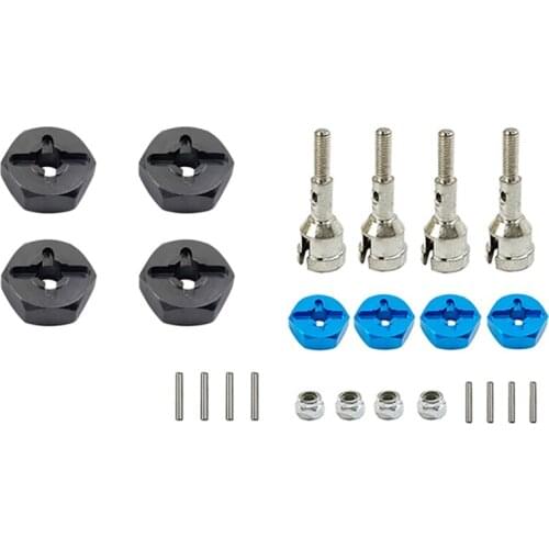 2set for Wltoys A959 A959-B A969 K929 1/18 Metal Wheel Axle 12mm Combiner Wheel Hub Hex Adapter Titanium Color & Blue