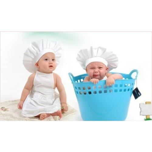 100set Newborn Baby White Cook Costume Cotton Photography Prop Newborn Bebe Boy Girl Pictures Clothing Hat Apron