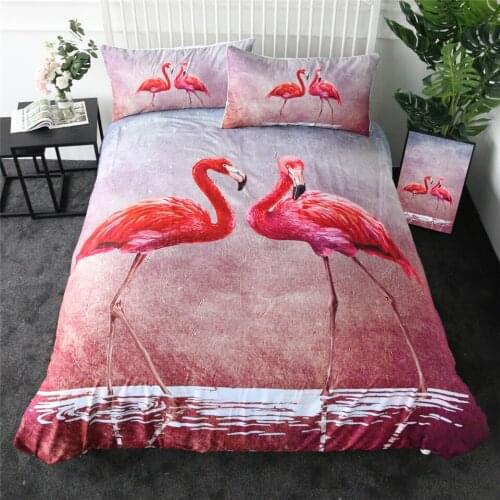 Pink Flamingo Bedding Set Romantic Comforter Cover for Couples Bird Bed Cover Set Soft Microfiber Bedspread 3 Pcs