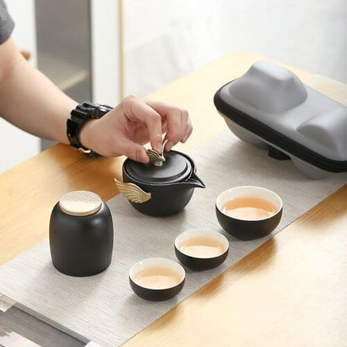 Creative Ceramic Quick Cup One Pot Fills Three Cups Travel Tea Set Portable Tea Set Business Festival Activity Gift
