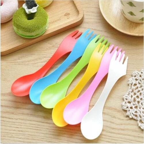 3 In 1 Spoon Fork Cutter Travel Camping Hiking Picnic Utensils Plastic Spork Combo Travelling Gadget Cutlery Tableware
