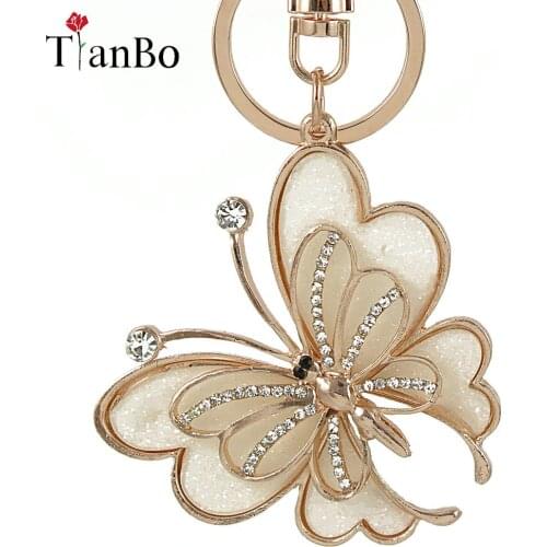 Fashion Rhinestone Butterfly Key Chains Rings Holder Crystal For Women Jewelry Bag Pendant For Car Keyrings Keychains