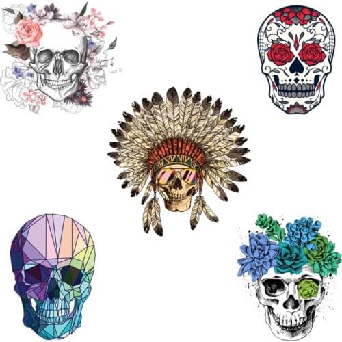 COSBILL Iron On Skull Patches 5 pcs/lot PVC Heat Transfer Diy A-level Washable For Female Man Jacket T-shirt Patch For Clothes