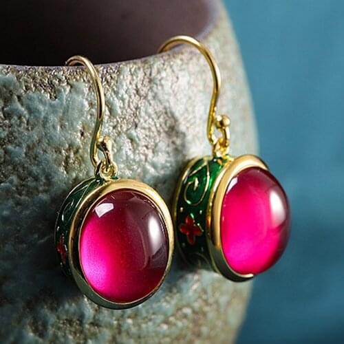 BOCAI 2020 new fashion cloisonne woman earrings palace style 100% s925 pure silver enamel color red corundum earrings for women