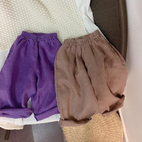 2021 new girls boys long pants cotton linen autumn cool kids pants