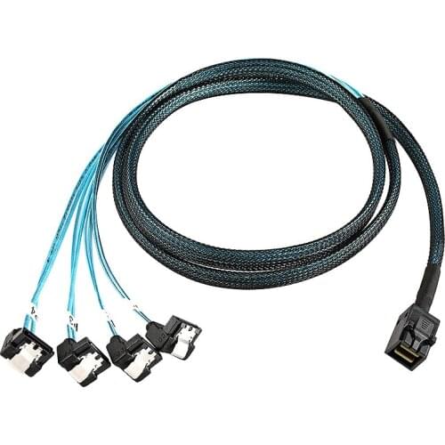 New Mini SAS Interface HD 36P SFF-8643 to SATA 7Pinx4 90 Degree Connector Injection Molding Hard Drive Cable 1M