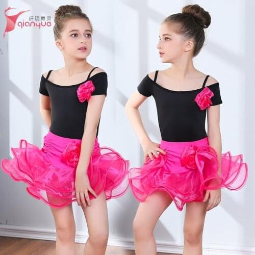 2pcs Latin Dance Dress Children Black Short Sleeve Dancing Suit Rumba Qiaqia Dancing Clothes Dance Practice Clothes Set B-5625