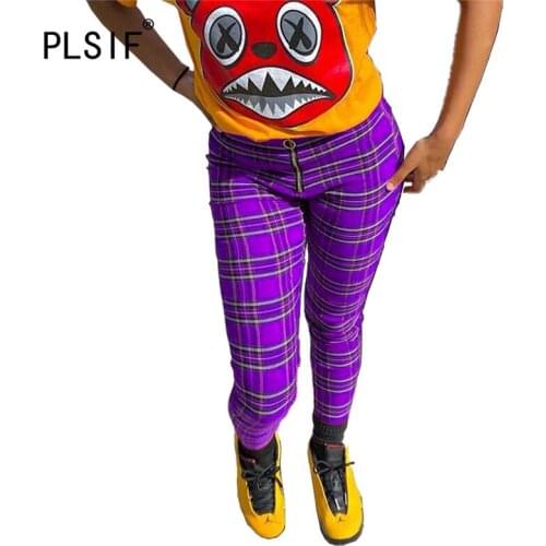 Женские брюки в клетку PLSIF China At AliExpress