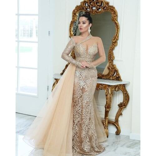 See Through Evening Dresses Mermaid Sweetheart Tulle Appliques Beaded Dubai Saudi Arabia Long Prom Dress Gown Robe De Soiree