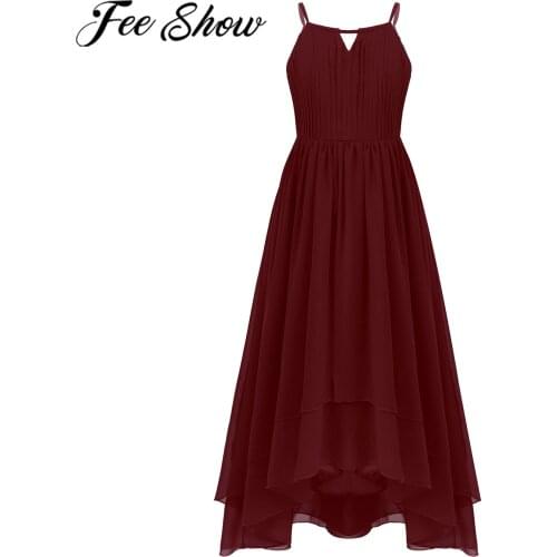 Girls Dress Chiffon Pleated High-low Flower Girl Dresses Evening Wedding Party Clothes Kids Vestidos De Festa filles robes