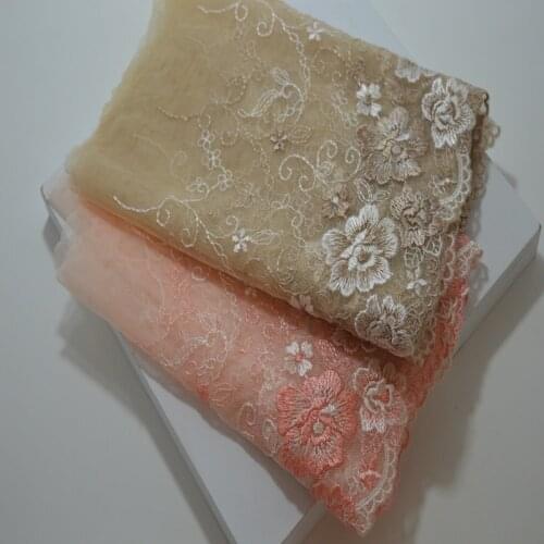 Somelace 19CM(2yds/lot)brown~pink gauze mixed floral Hight quality embroidery fabrics embroidery lace trim18081103