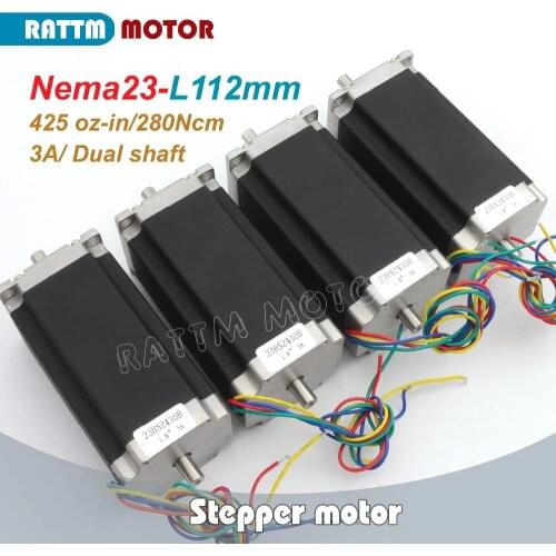 USA Free shipping 4 pcs NEMA23 425Oz-in CNC Dual shaft stepper motor/3.0A 57x112 Length 3.0A for CNC Router Engraving