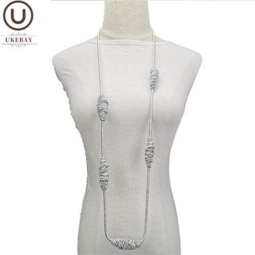 UKEBAY New Designer Luxury Necklace Women Handmade Jewelry Alloy Gold Necklaces Black Pendant Torques Sweater Chain Accessories