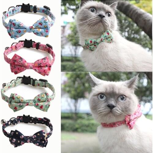 Printing Flower Collar for Cats with Bow Tie Bell Dla Kota Safety Kitty Katten Cat Collar Dla Kota Supplies Cats Cat Accessories