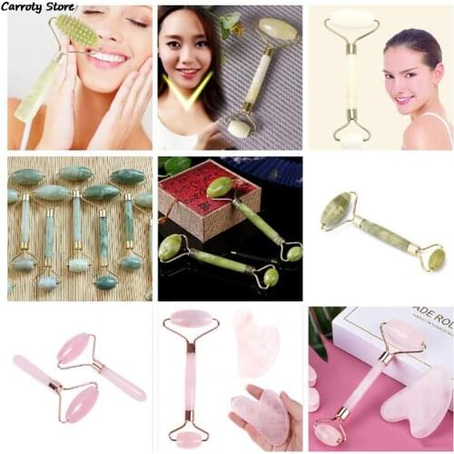 Green Pink Jade Roller Massager For Face Natural Stone Slimming Lift Massage Facial Tools For Chin Neck Beauty Skin Care Tools