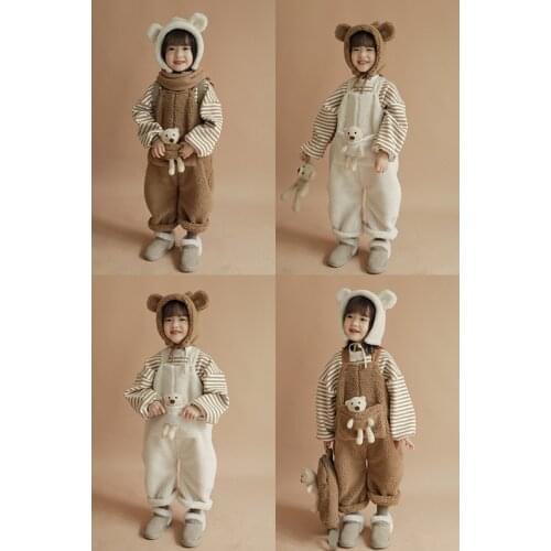 Winter new children warm teddy bear cute doll removable pants girls leisure lambs wool pant