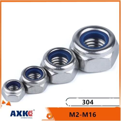 2/5/10/25pcs M2 M2.5 M3 M3.5 M4 M5 M6 M8 M10 M12 M16 304 Stainless Steel Black Nylock Nut Locknut Hex Nylon Insert Self Lock Nut