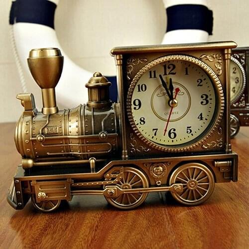 2021 Cartoon Locomotive Train Alarm Clock Antique Engine Design Office Table Ornaments Desk Decor Home Decoration Accessories