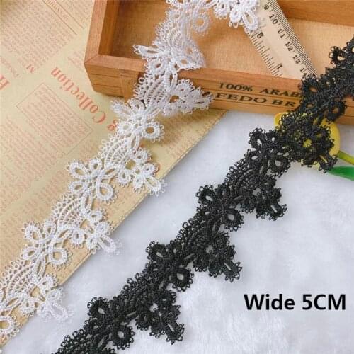 5CM Wide White Black Polyester Embroidered 3D Flowers Fabric Lace Ribbon Handmade DIY Dress Collar Curtains Trim Sewing Supplies