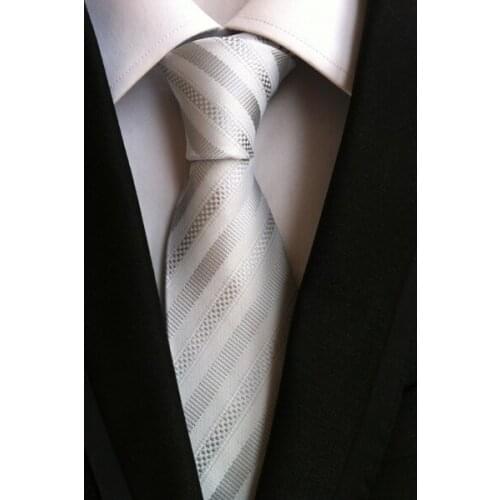 8cm with Mens fashion tie unique woven necktie silver with diagonal stripes